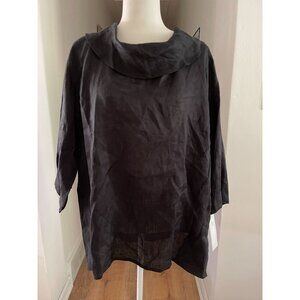 NWT Caroline Rose Women's Black 100% Linen Tunic Top